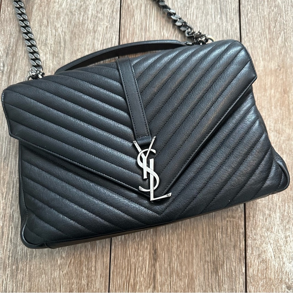 Yves Saint Laurent Large College Chevron Shoulder Bag, with Silver Hardware - Picture 8 of 16